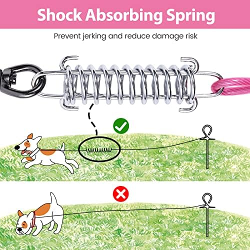 Кучиња извалкаат кабел, синџири на кучиња за надвор со трајна пролет и легура, 10/20/30/50 ft извадете кабел за кучиња до 250 bs, кучиња