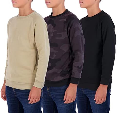 Вистински суштини 3 Пак: Младински руно екипаж -врат -врат со долги ракави меки пулвер џемпер - момчиња и девојчиња