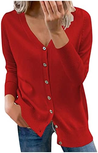 Обичен лесен лесен пријатна мека цврста цврста врат со долги ракави Отворено предно копче надолу од џемпер, кардиганска палто, надворешна облека