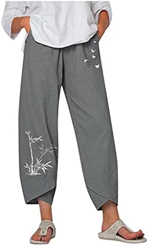 Ајомет Капри панталони за жени, женски високи половини летни капри панталони пријатни еластични панталони за половината етнички стил