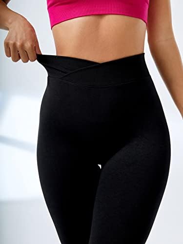 Soly Hux Women'sенски високи половини од пламен хеланки џемпери дното на bellвончето за подигање јога панталони цврста црна црна боја