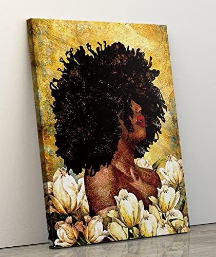Tuyashua црна жена wallидна уметност планина декоративна со рамка, афроамериканска wallидна уметност, црна девојка уметност wallид
