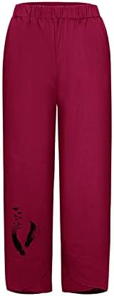 Обични панталони со капри за жени модни памучни постелнини харем панталони цветни печатени трендовски лесни капри пан -пантолони