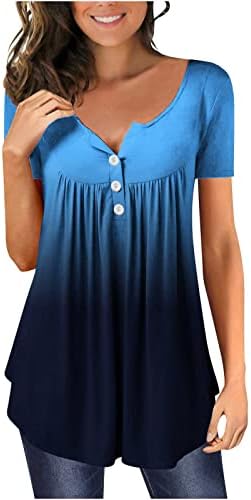 Врвови за жени градиент печатено случајно скриен стомак туника V-врат симпатична проточна маичка со кратки ракави со кратки ракави