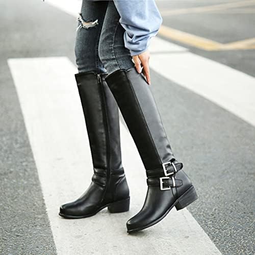 Витез чизми женски удобни долги чизми со долга боја со високи чизми со високи чизми со појас