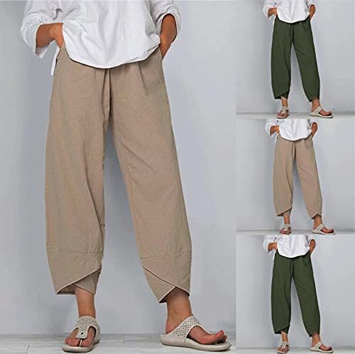 Fireе женски плус со големина Постелнини панталони лето случајно лабава лабава памук и постелнина извезена печатење широки панталони за