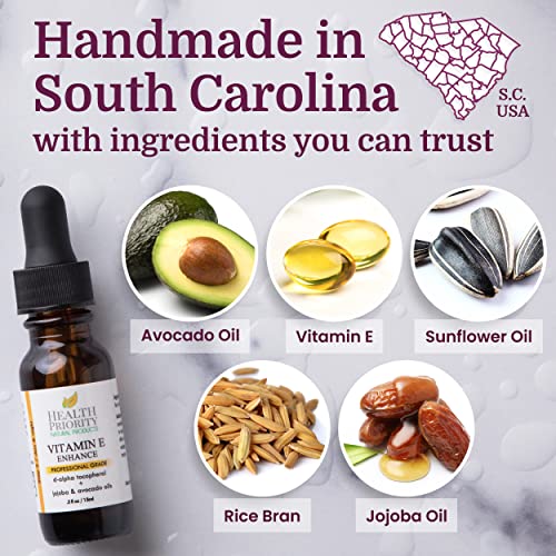 Органско масло од витамин Е за кожа и лузни | чиста природна витамин Е серумска рака направена во Јужна Каролина | 15000 IU витамин Е за лице