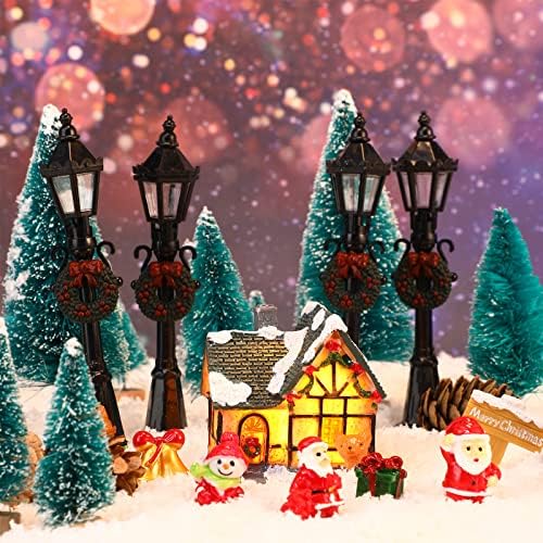 43 парчиња Божиќно село поставува минијатурни украси смола минијатурна градина кукла куќа мини улична светлина модели мало бор