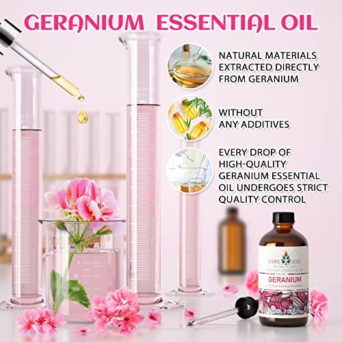 Есенцијално масло од гераниум 4 мл, чисто масло од кревки за масажа на кожата за коса ароматерапија дифузер- 4 fl oz