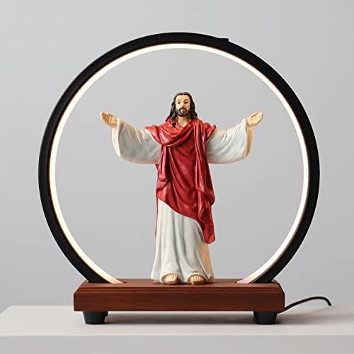 Dumeina обоена статуа на Исус, 10-инчен ламбан прстен со USB интерфејс, погоден за давање подароци, религиозна декорација и колекција
