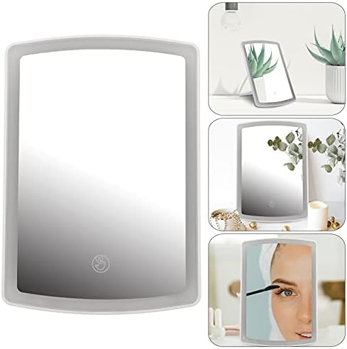 Fomiyes Travel Makeup Mirror LED Light Makeup Mirror, Desktop Осветлено огледало за шминка, повеќенаменски суета огледало, контрола
