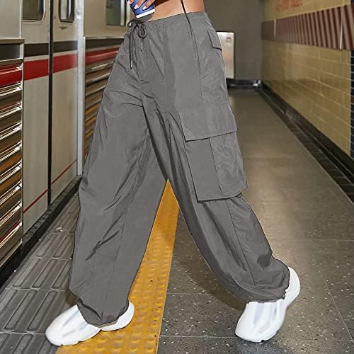 Keusенски жени товарни панталони со високи половини со падобран панталони за жени повеќе џебови лабави буги панталони улична облека