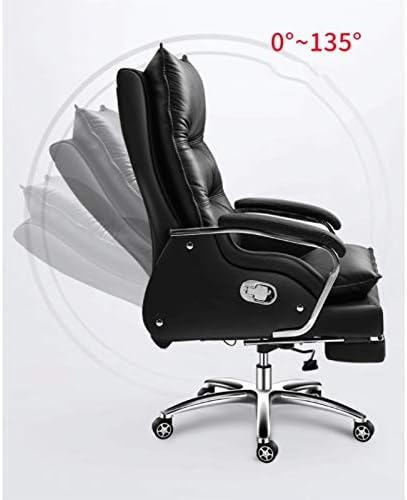 Канцелариски стол KJly Cowhide, стол за масажа на шефот, ергономски стол, шеф на шефот, со 7 позиции масажа и повлечен потпирач за подножје, црна