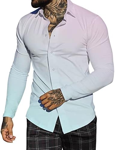 Копче за мажи XXBR надолу обични кошули, плус големина со долг ракав есен улица гроздобер градиент лабав вклопување хавајски кошула
