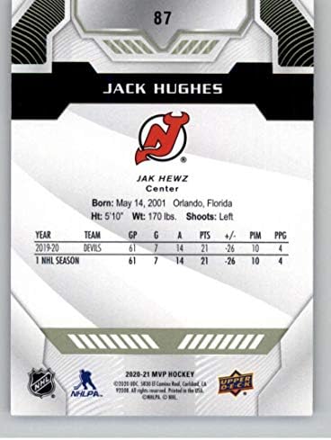 2020-21 Горна палуба МВП 87 Jackек Хјуз Newу Jerseyерси ѓаволи НХЛ хокеј за тргување со картички