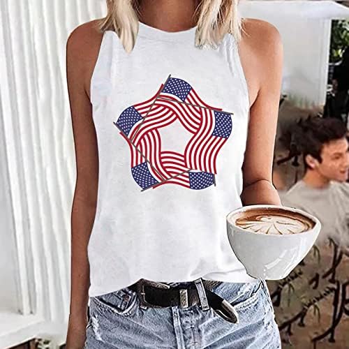 4-ти јули резервоарот за жени на жените американско знаме летни обични маици без ракави starsвезди шарени патриотски резервоар за трчање