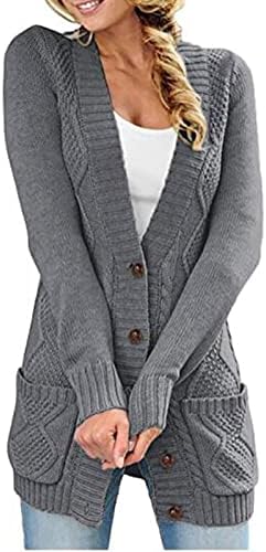 Fragarn Големи џемпери за жени, женски копчиња за кардиган џемпери долго отворено преден џемпер палто со џеб плус големина