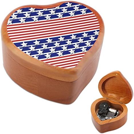 Американски дизајн на знаме Дрвена музичка кутија срце форма на срцев ветер музички кутија гроздобер дрвен часовник музички кутии подароци