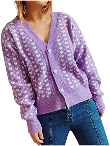 Женски џемпери Долг ракав Обичен V-врат со долг ракав есен џемпер, кардиганско копче за блуза, врвови на врвови на врвови