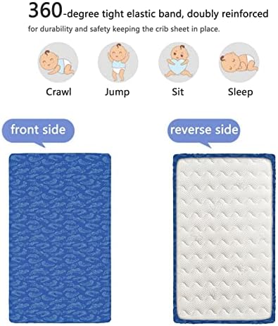 Кралско сино тематски вграден креветче за креветчиња, стандарден сад за креветчиња, вграден лист со меки мали деца, наместена за момче или