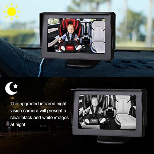 Огледало за бебешки автомобил, монитор за камера за бебиња со 4,3 '' HD ноќен вид и камера за седишта за автомобили за задниот