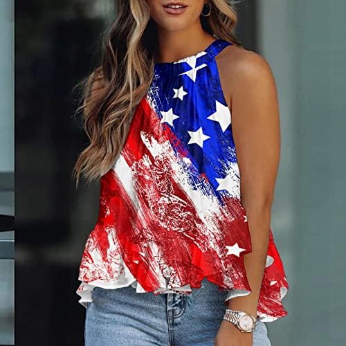 На 4-ти јули, врвови на резервоарот за кошули за жени Американско знаме летно секојдневен кошула без ракави, ленти за атлетски резервоар за