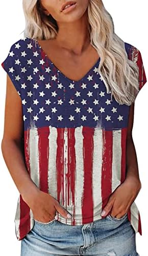 4-ти јули маици за жени патриотски графички кошули околу вратот со кратки ракави со кратки ракави врвови летни обични блузи