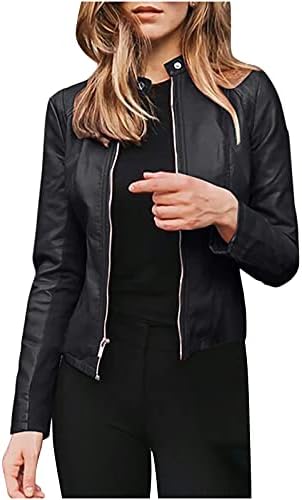 Fилки женски faux кожен јакна од страна на јакни за велосипедски јакни за велосипедисти, обична тенка кратка палто за надворешни