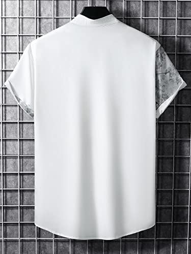 Копче за цветно печатење на мажите на Шенхе надолу со кратки ракави Омбре -јаки врвови на кошулата