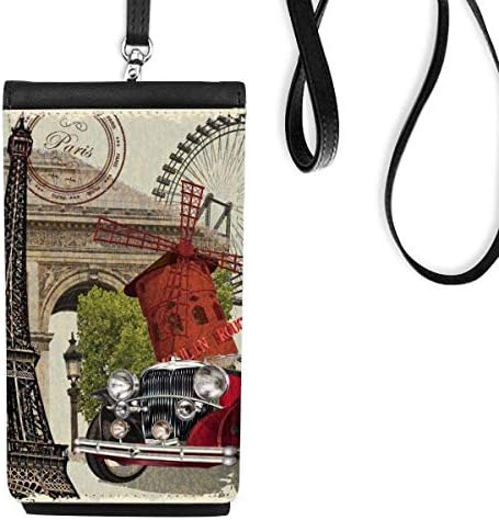 Стариот автомобил Франција Ајфелова кула Телефонска чанта што виси мобилна торбичка црн џеб