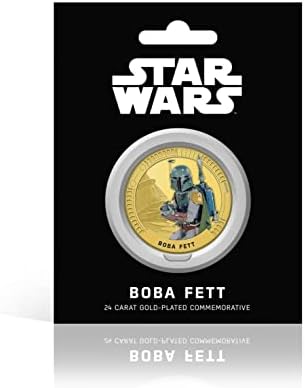 Војна на ѕвездите Оригинална Трилогија-Боба фет 44мм Комеморативна Монета О Позлатена + Целосно Издание во Боја, Официјална Лиценцирана Колекција