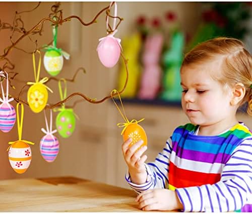 Garma 36 парчиња Велигденски висечки пластични јајца Шарени велигденски јајца насликани украси со лак, украси за велигденско дрво декор