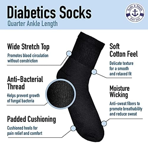 Јахта и Смит лабава се вклопуваат не-обврзувачки меки памучни дијабетични екипи и чорапи за глуждот, пакет со најголема вредност