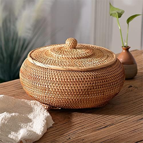 Gretd Round Rattan кутии со капаче рачно ткаени повеќенаменски плетени фиоки за пила за леб за леб за складирање на леб