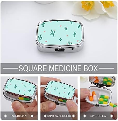 Пилула кутија Кактус Симпатична зелена шема, плоштад во форма на таблети, преносен таблета со витамин контејнер, организатор на апчиња држач