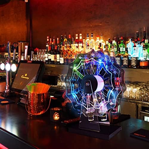 Нурбал шут стакло држач, LED осветлени полици за алкохол Ферис тркало, стакло од коктел стакло стабилна база, со 12 чаши за вино од 30