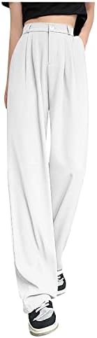 Women'sенски деловни панталони тесни панталони со широко нозе, кои се наоѓаат обични тенок директно плус големина со висока половината