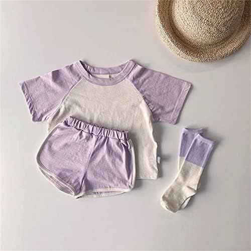 Бебе новороденче новороденчиња момчиња памук летен крпеница во боја блок краток ракав маичка кратко бебе
