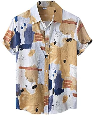Машки хавајски кошули Краток ракав Трендовски печатена кошула лабава удобна случајна кошула со кошула на плажа надолу маици за мажи