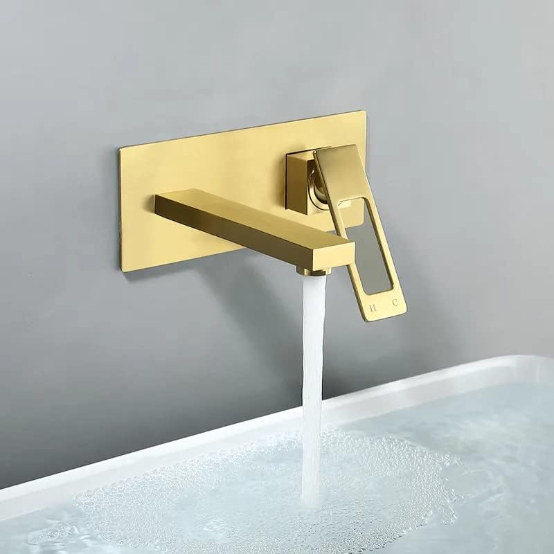 Кунмаи wallидни монтирани тапаци со единечна рачка бања сад за мијалник, цврст месинг, груб вентил, вклучен во четкано злато