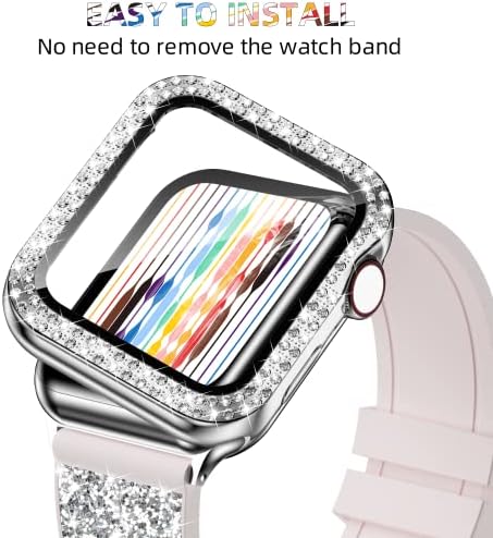 Iiteeology Bling Бендови Компатибилен Со Apple Watch Band 45/44/42mm 41/40/38mm Со Rhinestone Случај Жените, Сјајот Искра Силиконски