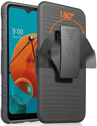 Case/Mount/Clip за LG K51, NakedCellphone Black Ring Grip [солиден капак со штанд] и [футрола на колкот на ременот] и [држач за магнетски