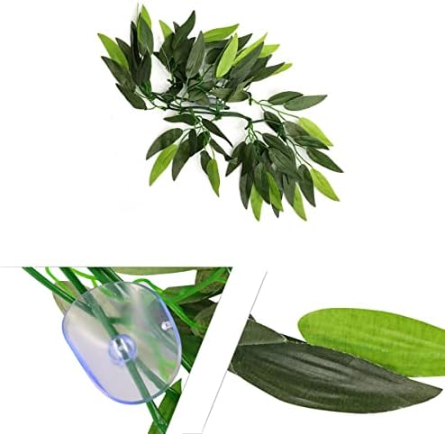 Вештачки растенија за аквариум пластика, рептил растенија што висат свила терариум ратан украс со вшмукување чаша
