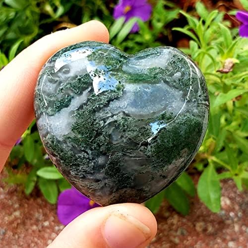 Зелен мов агат полиран подуено срце Природно заздравување Метафизички метафизички чакра за лекување на гемстон на скапоцен камен - 3