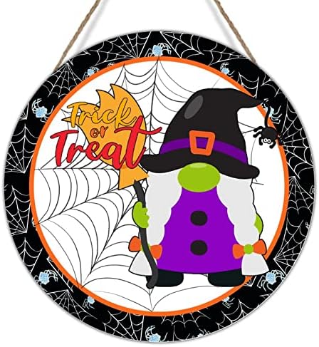 Ноќта на вештерките пајак веб -венец gnome знак дрво украс врата врата среќна сезона боо сезона gnomes wallиден декор знак трик или третирајте