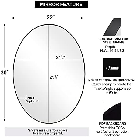 Blackи ЅВЕЗДА Црно Овално Огледало, 22х30 Овално Црно Огледало За Бања, Овално Огледало За Суета Мат Црни Овални Огледала За Бања Од Нерѓосувачки