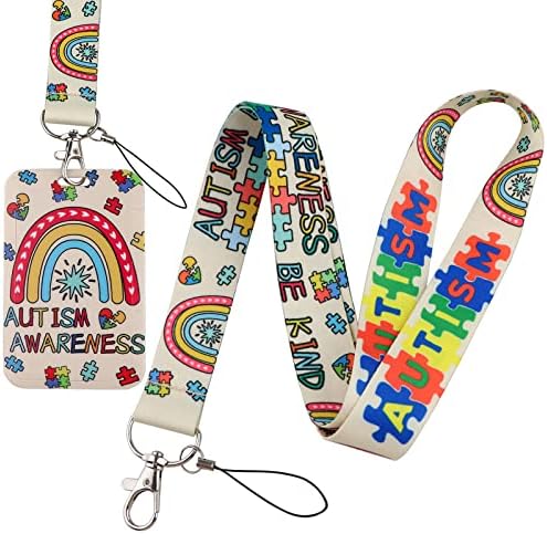 Beemorita Cute Id Holder Holder Lanyard for Keys Autism свесност за вратот за деца тинејџери за значки за лична карта Име на картичка за клучеви,