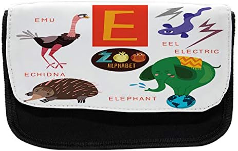 Необичен случај со молив на ABC, Elephan Elephant Elephant Echidna, торба со молив со ткаенини со двојно патент, 8,5 x 5,5, разнобојно