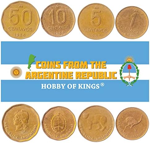 4 Монети Од Аргентина | Аргентинска Колекција На Монети 1 2 5 10 Пезоси | Циркулирани 2017-2020 | Јакаранда | Јакаранда | Калденија | Arrјан