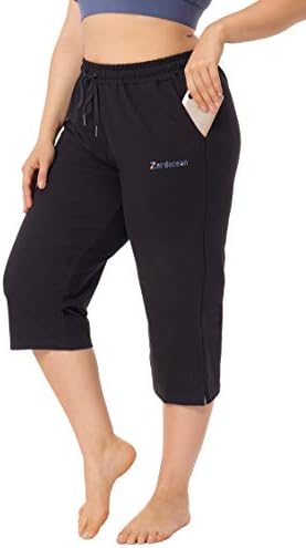 Zerdocean Plus Women Plus Active Active Yoga Lounge затворен Jerseyерси Капри за одење панталони со џебови со џебови